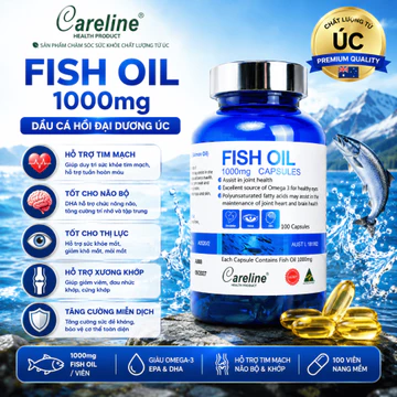 [Chính Hãng Úc] Dầu Cá Biển Sâu Careline Fish Oil 1000mg Omega 3 - Viên Uống Bổ Mắt, Sáng Mắt, Bổ Não & Tốt Cho Tim Mạch