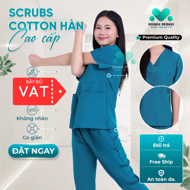 Bộ Scrubs bác sĩ MỀM, MÁT, KHÔNG NHĂN hàng cao cấp cho nhân viên y tế, spa, thẩm mỹ viện