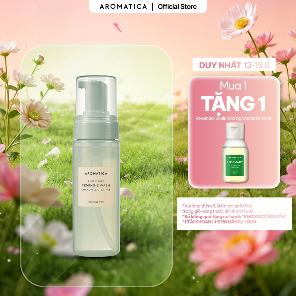 Dung dịch vệ sinh phụ nữ AROMATICA Pure & Soft Feminine Wash Chamomile & Tea Tree 170ml