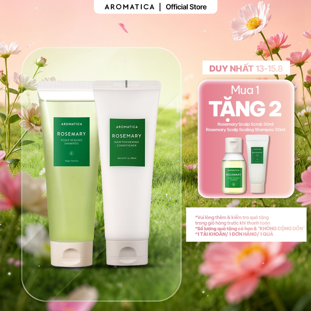 Dầu Gội Aromatica Rosemary Shampoo 180ml + Dầu Xả Rosemary Hair Thickening Conditioner 180ml