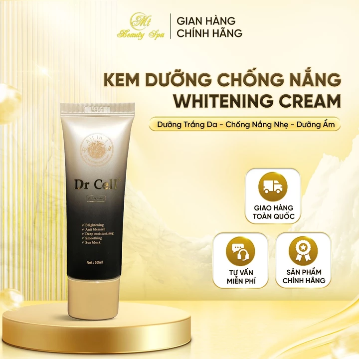 Kem Dưỡng Chống Nắng DR Cell Whitening Bảo Vệ Da, Kem Chống Nắng Nhẹ & Sáng Da 50g (TẶNG 1 NẠ DNA)