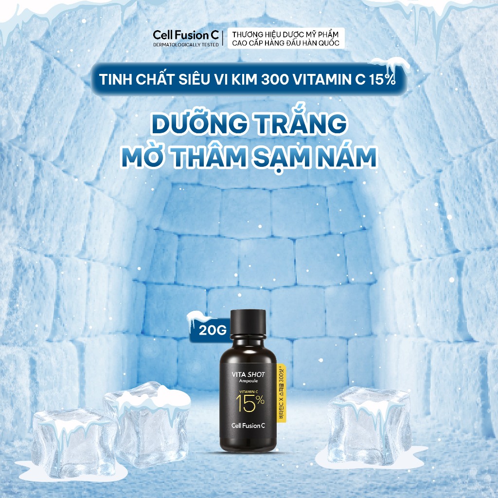 Tinh Chất Vi Kim 300 Vitamin C 15% Dưỡng Trắng Mờ Thâm Sạm Cell Fusion C Toning C Vita Shot Ampoule 20g