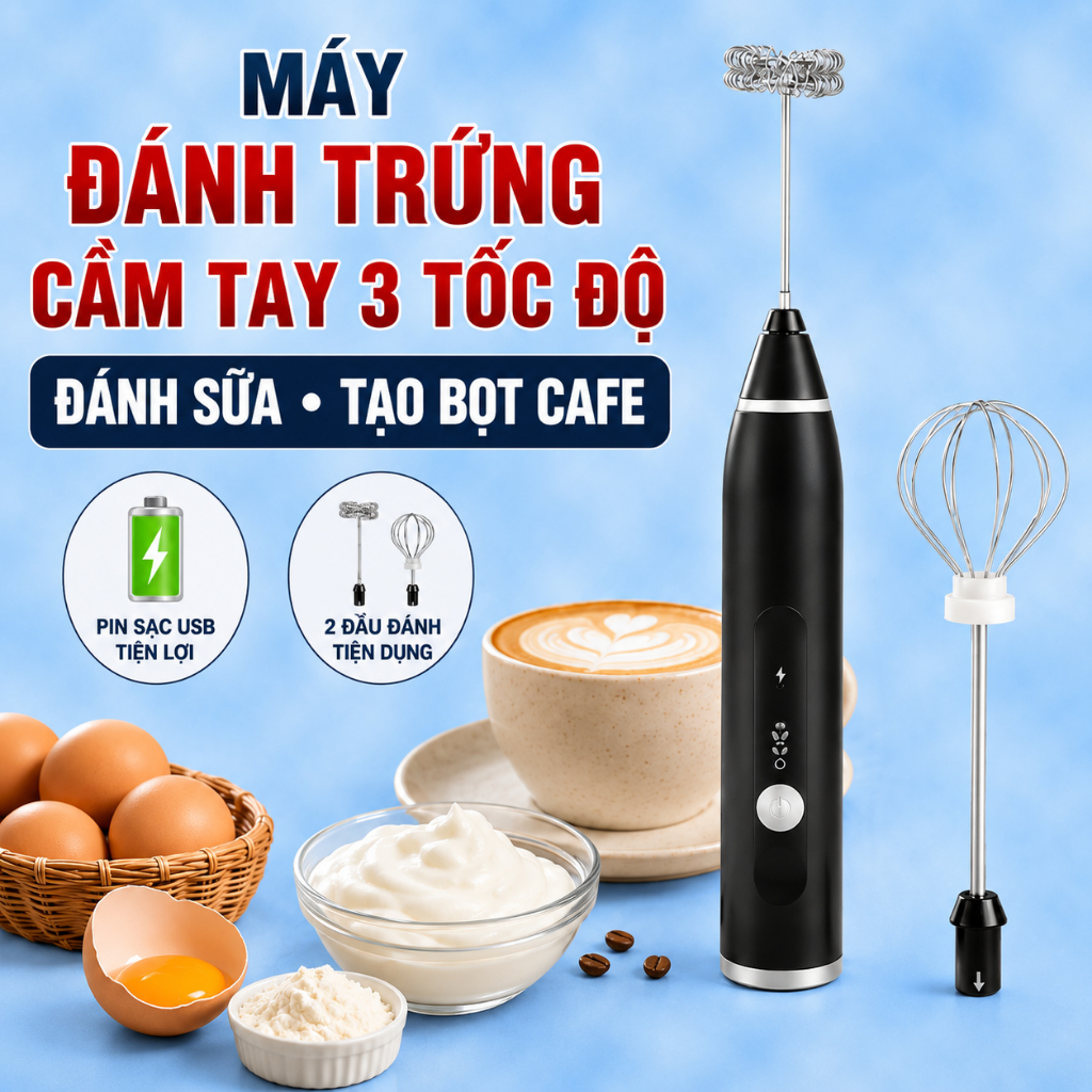 Máy Tạo Bọt Cafe, Máy Đánh Trứng Mini Cầm Tay Sạc USB 3 Tốc Độ Sử Dụng Pin Sạc Cao Cấp | Shopee Việt Nam