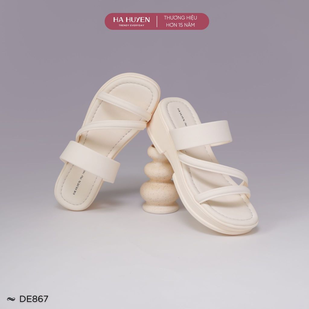 Dép đi biển nữ 5cm HÀ HUYỀN quai ngang độn đế 5 phân - DE867