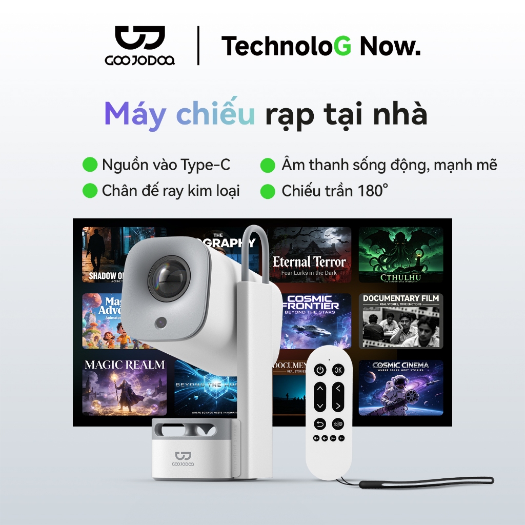 Máy Chiếu Mini 720P GOOJODOQ Độ Sáng 180 ANSI,Chỉnh Hình Tự Động, Loa 5W Gọn Nhẹ Cho Phim Ngoài Trời