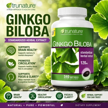【Hàng nhập khẩu nguyên bản từ Mỹ】Viên uống Trunature Ginkgo Biloba Standardized Herbal Extract 120mg 340 Viên