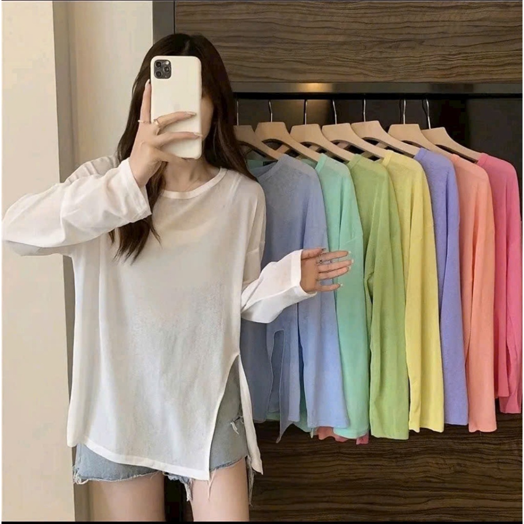 Áo tay dài nữ trơn xẻ tà không kén độ tuổi mẫu mới thun cotton thoáng mát nhiều màu sắc lựa chọn