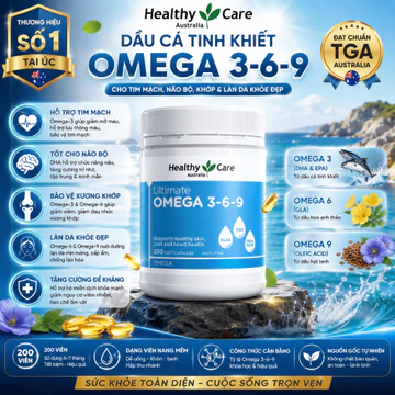 Viên Uống Bổ Sung Omega 3 6 9 Healthy Care Ultimate Omega 3-6-9 (Hộp 200 Viên) - Hỗ Trợ Đẹp Da, Cân Bằng Nội Tiết, Tim