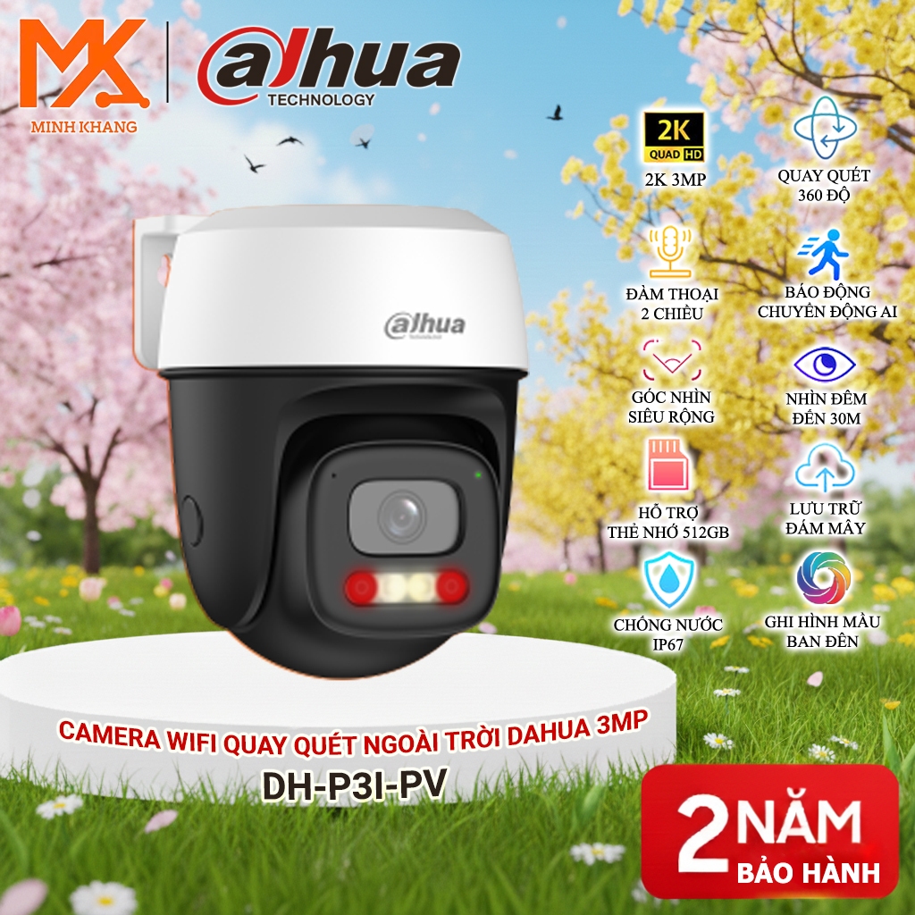 Camera Dahua DH-P3I-PV DH-P5I-PV 3MP 5MP WiFi Ngoài Trời Pan Tilt AI Nhận Diện Người Xe