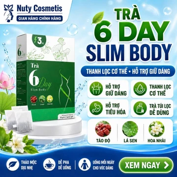 Trà Giảm Cân Slim Body 6 Day Hộp 30 Gói, Trà Detox Thảo Mộc Hỗ Trợ Giữ Dáng, Thanh Lọc Cơ Thể