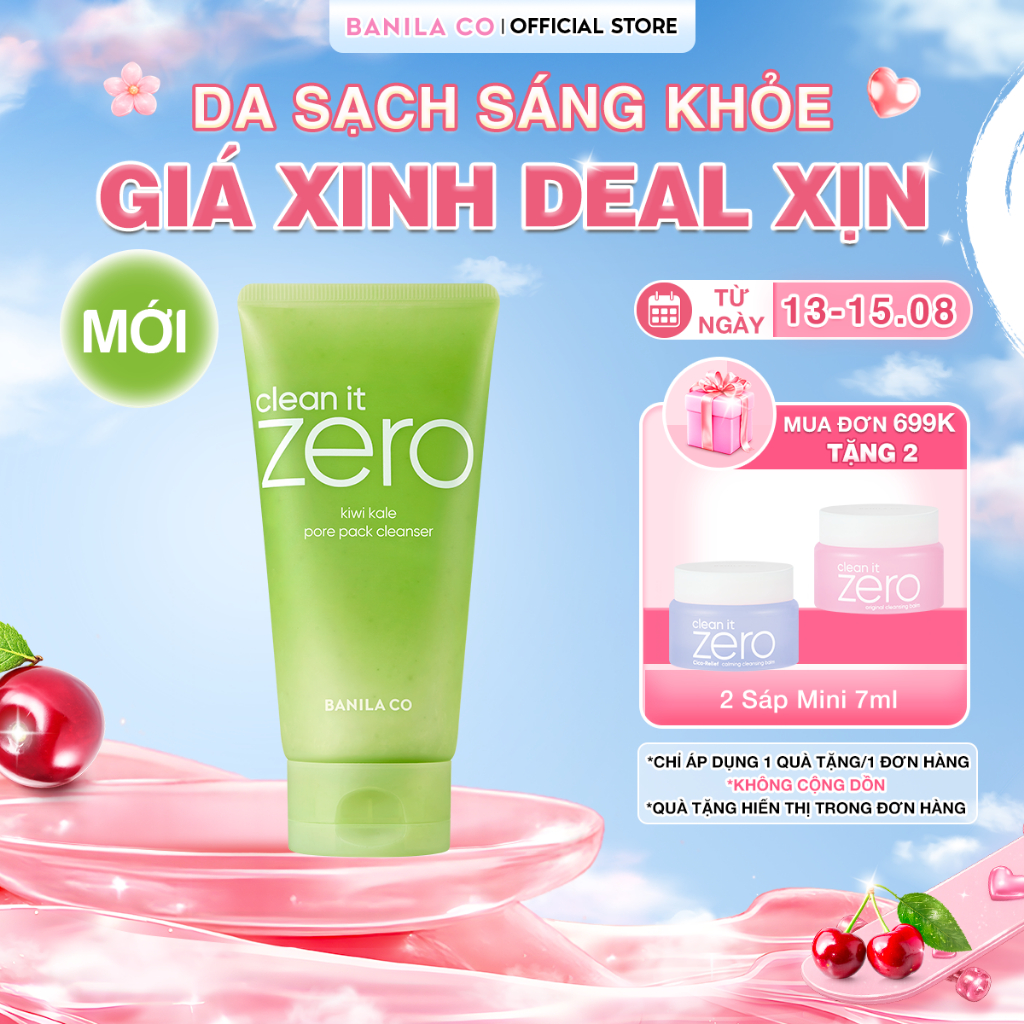 Sữa rửa mặt kiêm mặt nạ BANILA CO Clean it Zero Kiwi Kale Pore Pack Cleanser 180g sạch sâu lỗ chân lông