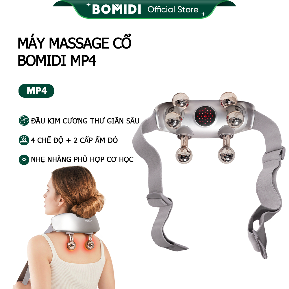 Massage cổ BOMIDI MP4 wireless đầu kim cương có ấm nóng, phù hợp cơ học người dùng đeo thoải mái
