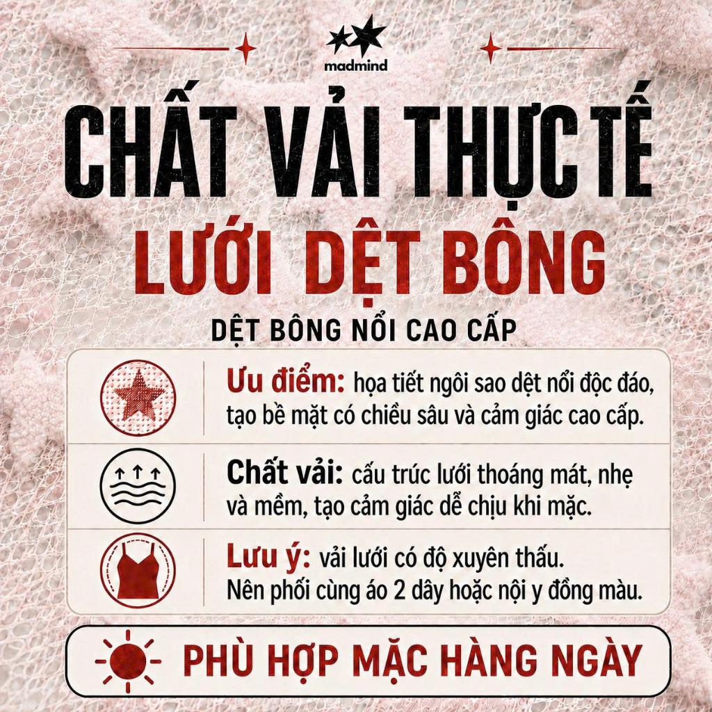 MADMIND Áo Lưới Nữ Trễ Vai Ngôi Sao Tay Dài A42 - Áo Lệch Vai Mặc Đi Biển Mùa Hè Màu Trắng , Hồng , Đen | BigBuy360 - bigbuy360.vn