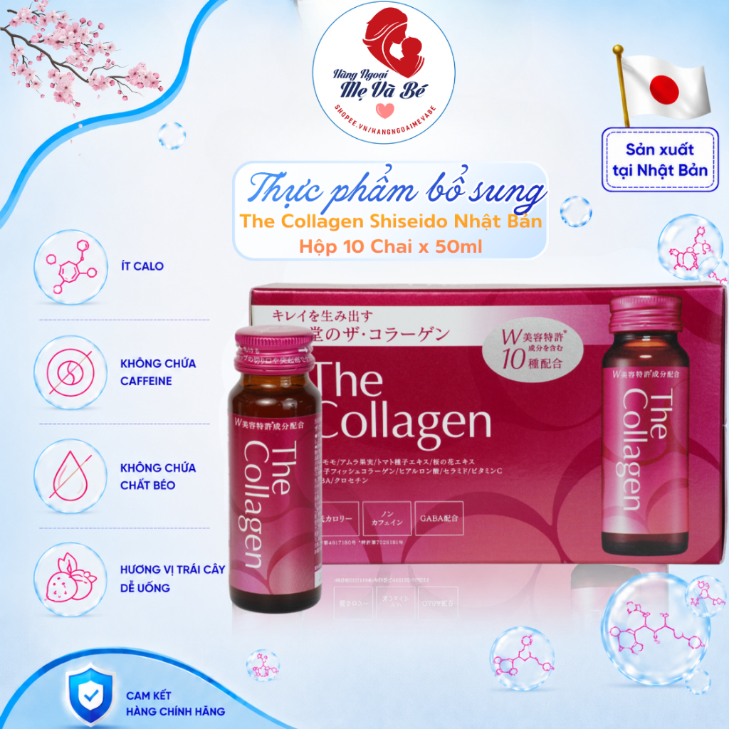 TPBS Nước uống The Collagen Shiseido Nhật Bản hỗ trợ làm đẹp - Hộp 10 chai x 50ml