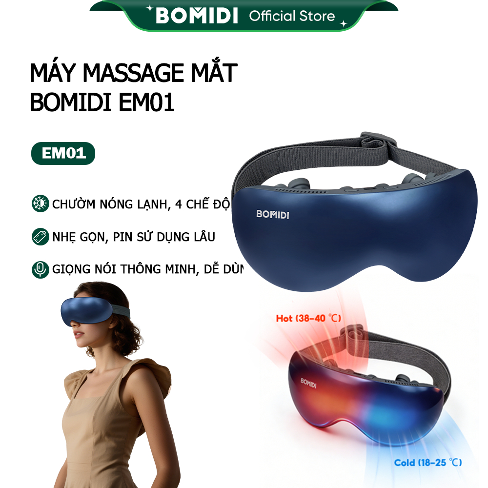 Máy Massage Mắt BOMIDI EM01 | Chườm Nóng Lạnh 4 Chế Độ Pin 2400mAh Siêu Thư Giãn