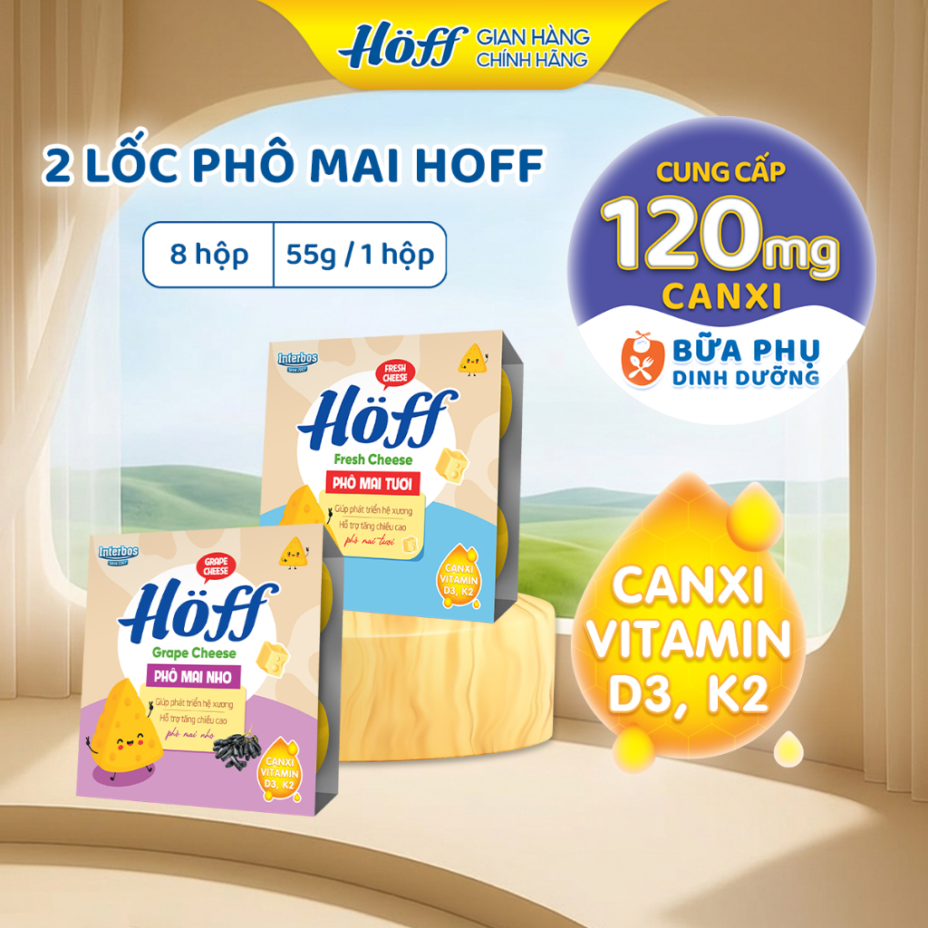 Combo 2 Lốc Phô mai tươi mix vị HOFF bổ sung Canxi, Vitamin cho trẻ em (8 hộp x 55g)