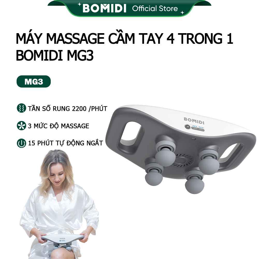 Máy Massage Cầm Tay 4 Trong 1 - Máy Massage 4 Đầu Silicon Bomidi MG3-3 Chế Độ - Bảo hành 12 tháng