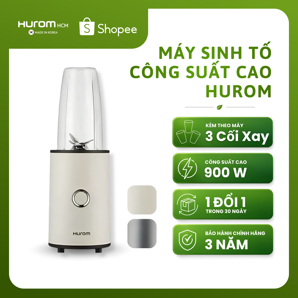 Máy xay sinh tố công suất cao 900W Power Hurom Chính Hãng màu Trắng - 3 bình xay thay đổi | BH 3 Năm