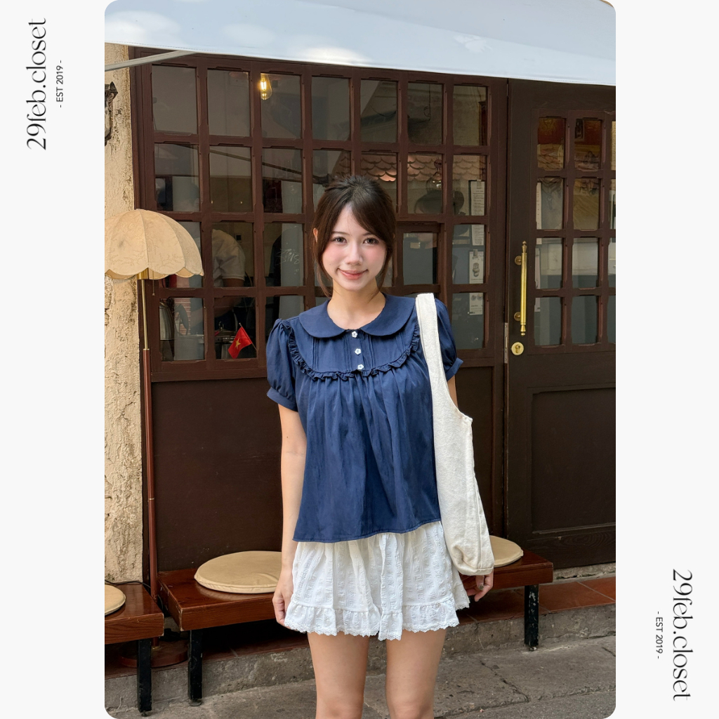 Áo sơ mi nữ cổ sen phối bèo ngực, Áo kiểu sơ mi cổ sen dễ thương dành cho mùa hè - 29feb.closet - A604 | BigBuy360 - bigbuy360.vn