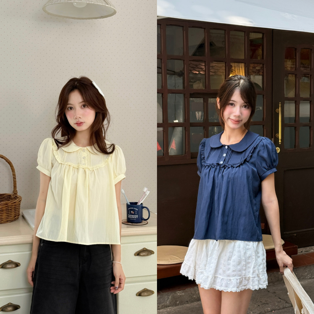 Áo sơ mi nữ cổ sen phối bèo ngực, Áo kiểu sơ mi cổ sen dễ thương dành cho mùa hè - 29feb.closet - A604 | BigBuy360 - bigbuy360.vn