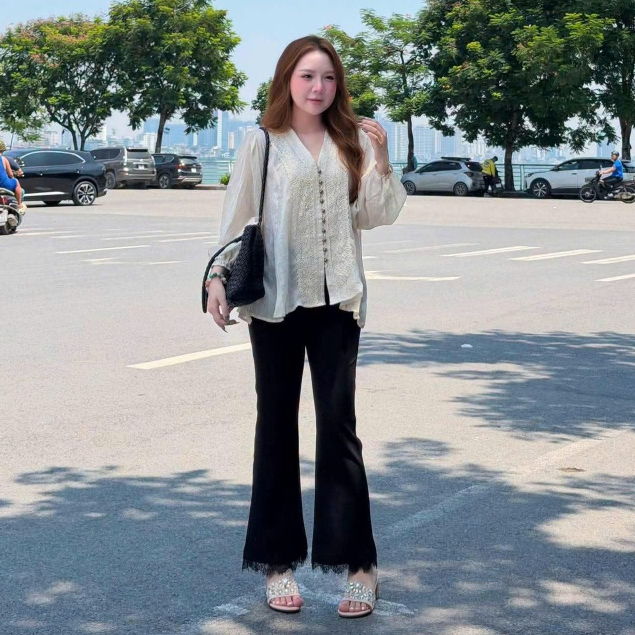 (TĂNG SIZE) SUXING | Quần Ống Loe Dáng Lửng Vừa Cạp Chun Viền Ren, Viền Bèo Hottrend Nữ - S361+S362