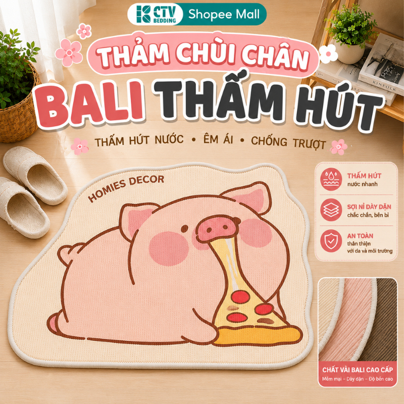 Thảm Chùi Chân Bali CTV Bedding Thấm Nước, Chống Trơn Trượt - Chất Liệu Nỉ Lì Bali, Đa Dạng Mẫu Mã