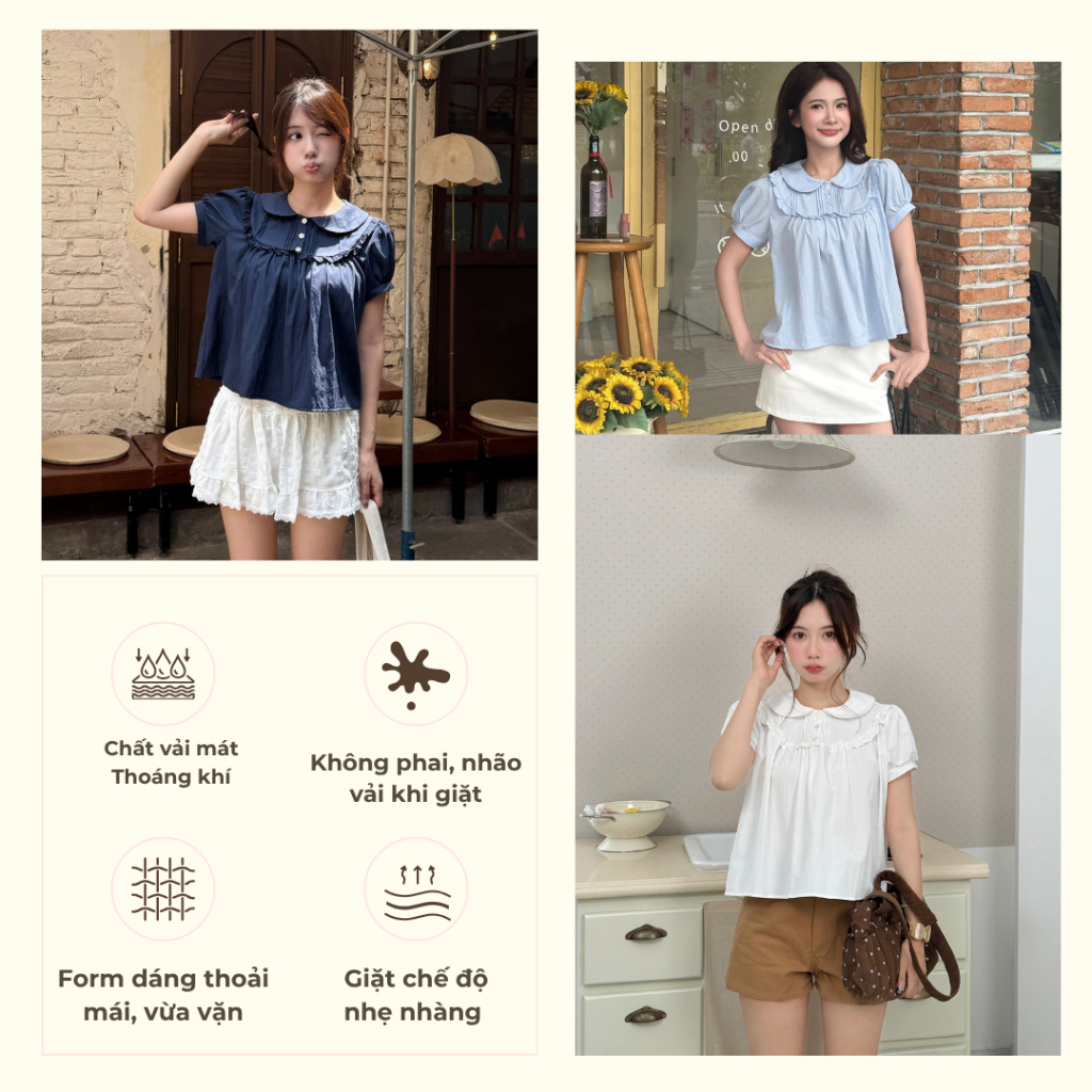 Áo sơ mi nữ cổ sen phối bèo ngực, Áo kiểu sơ mi cổ sen dễ thương dành cho mùa hè - 29feb.closet - A604 | BigBuy360 - bigbuy360.vn