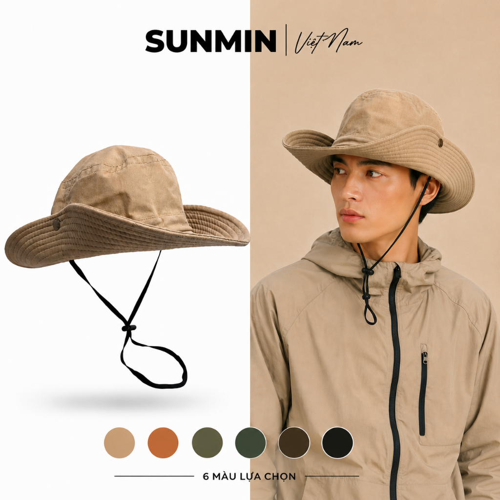Mũ Cao Bồi Chống Nắng Vành Tròn Vải Kaki Phong Cách Vintage Nón Bucket Nam Nữ | SUNMIN-NLL008