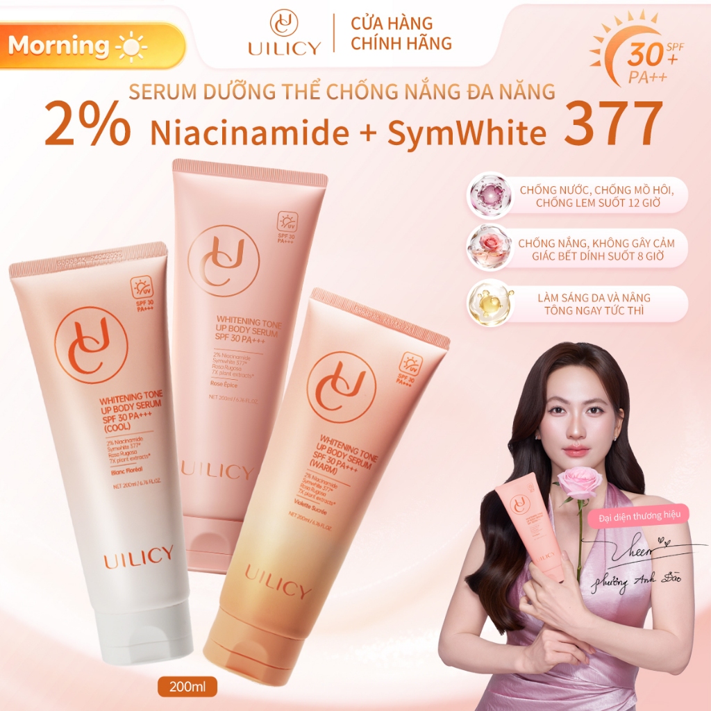 Kem Nâng Tone Body  Trắng Da Cấp Tốc Chính Hãng Chống Nắng Toàn SPF30 PA+++ Thân Sáng Da Nhiều Tông Màu UILICY 200ml