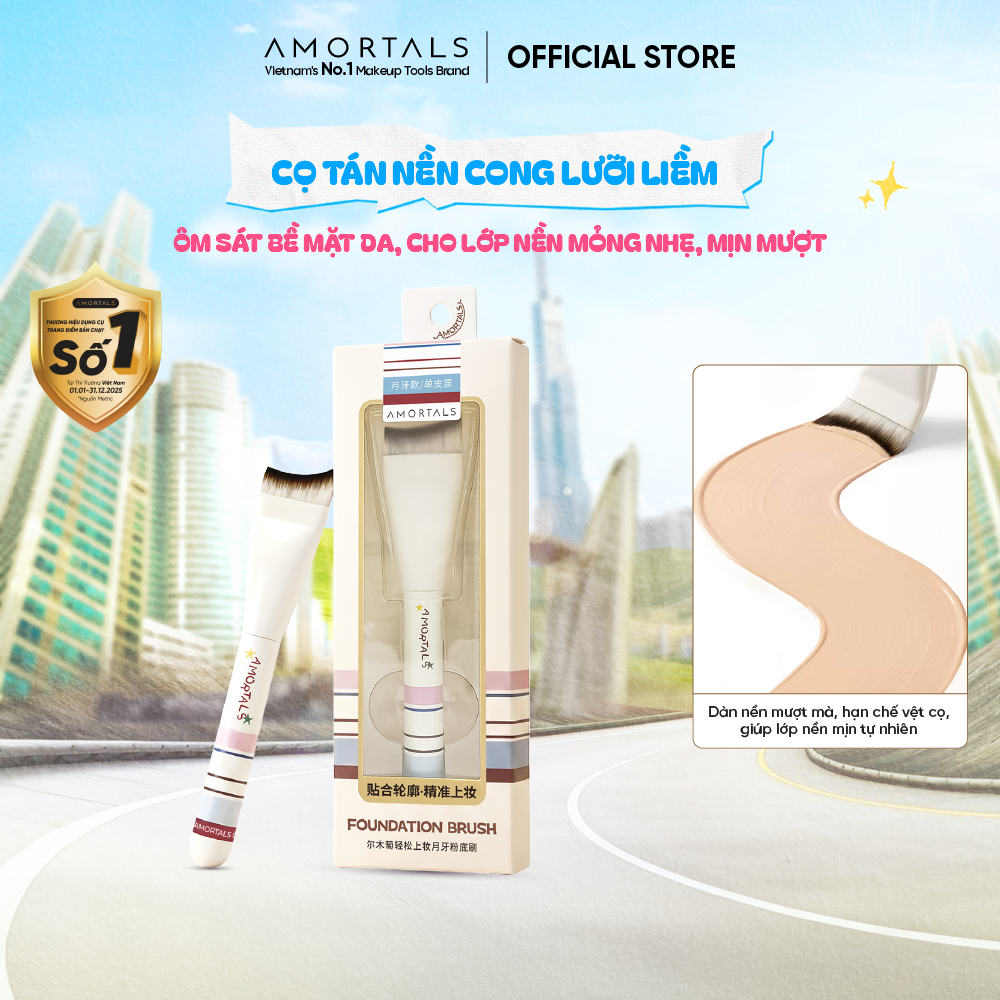 Cọ Tán Nền Amortals Hình Lưỡi Liềm - Đầu Cọ Siêu Mảnh 0.1mm, Dàn Nền Siêu Mịn, Cọ Trang Điểm Nền Cho Người Mới