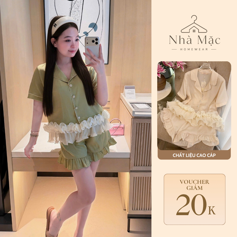 Bộ mặc nhà cao cấp nữ mùa hè, bộ đồ ngủ nữ áo cộc quần cộc, set đùi sun 2 tầng 0889 chất lụa mềm mát