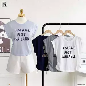 Áo thun nữ Twentyfive ngắn tay dây rút 2 bên in chữ basic mặc hàng ngày 7379