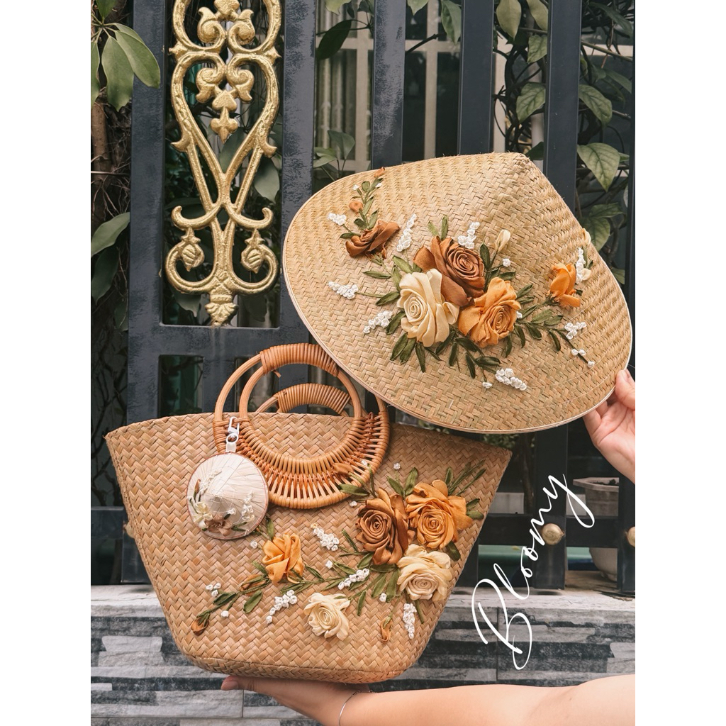 Set Túi Nón Bloomy Hoa hồng Cao Cấp