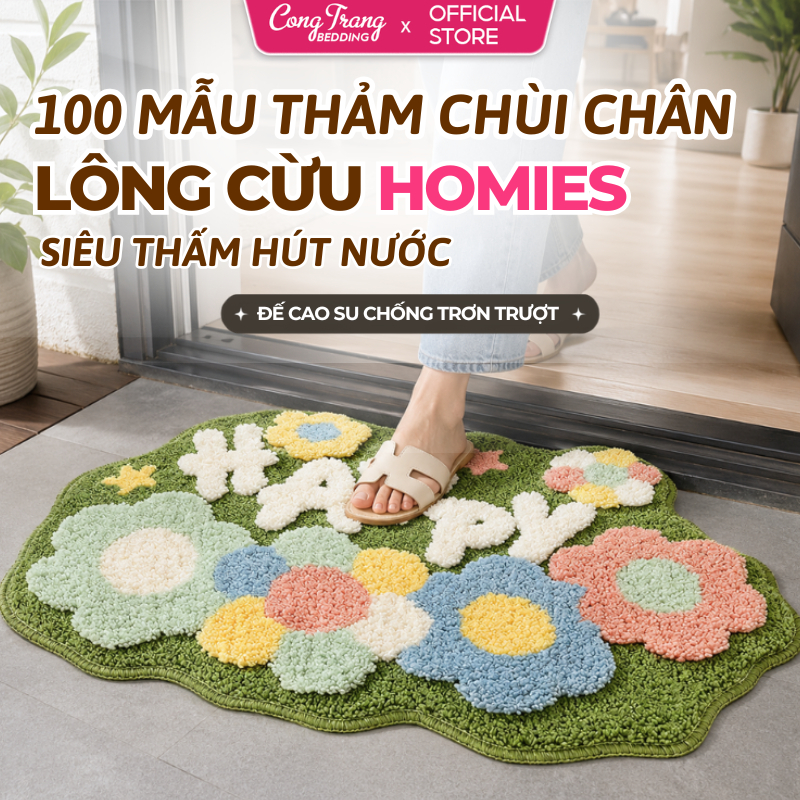 Thảm Chùi Chân lông cừu CongTrang Bedding thảm lau chân nhà tắm chống trơn 100 Mẫu Thiết Kế Độc Quyền (40cm x 60cm)
