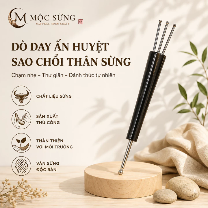 Dò Day Ấn Huyệt Sao Chổi Thân Sừng Cây Ba Chấu, Dụng Cụ Diện Chẩn Massage Mặt, Massage Cổ Vai Gáy