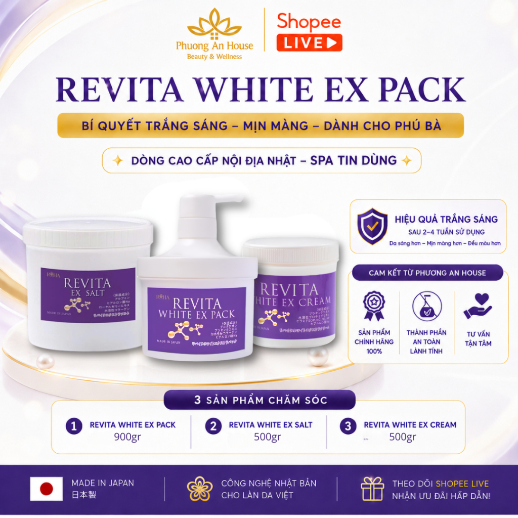Bộ Tẩy Da Chết Muối Tảo Biển Balinese Ủ Trắng Body Revita White EX Pack Và Kem Dưỡng Trắng Da