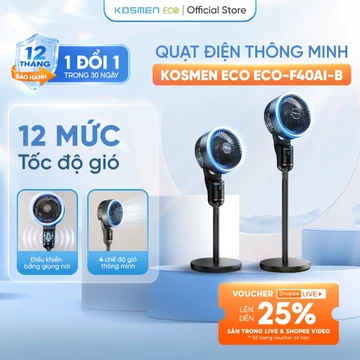 Quạt điện thông minh điều khiển bằng giọng nói Kosmen Eco ECO-F40AI-B, quạt tuần hoàn không khí, quạt điện (quạt đứng)