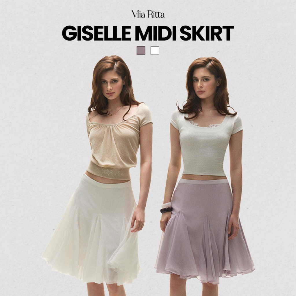 Chân váy xoè nữ MIA RITTA váy midi tơ xếp ly bồng 3 lớp cổ điển GISELLE MIDI SKIRT - B0049