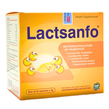 Men Vi Sinh Lactsanfo Công Nghệ Vi Nang Chứa 5 Chủng Lợi Khuẩn Hỗ Trợ Tiêu Hoá (Hộp 24 Gói)