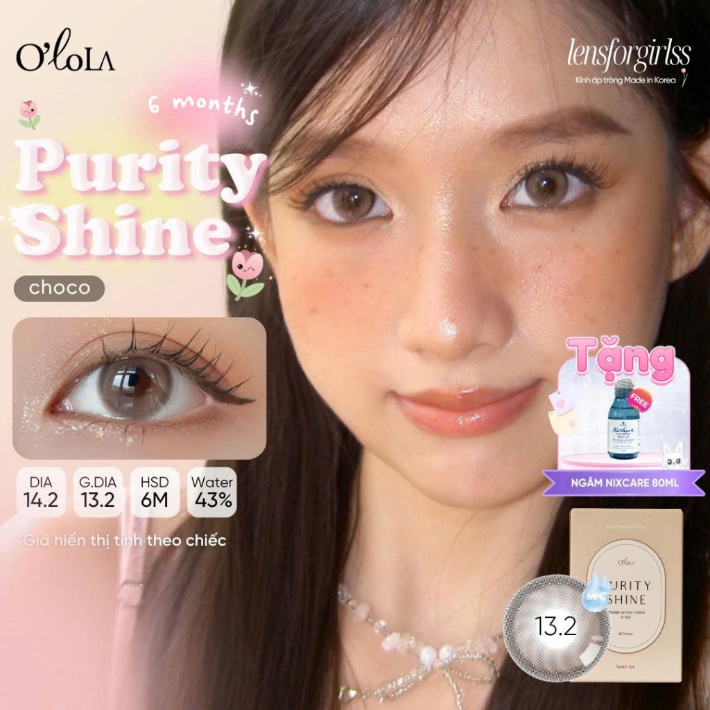 Kính áp tròng 6 tháng  LENSFORGIRLSS GIÃN TRÒNG lens choco hồng sữa OLOLA PURITY SHINE CHOCO
