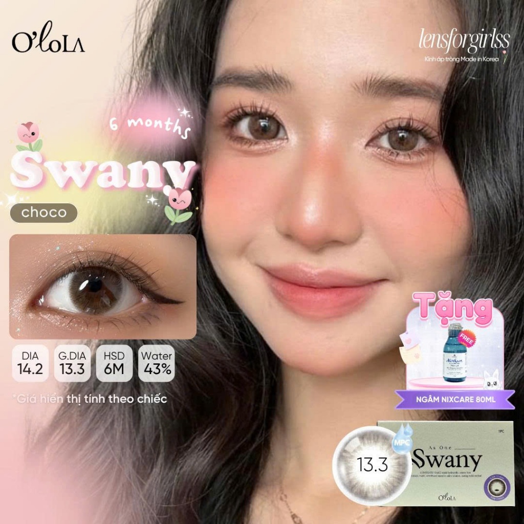Kính áp tròng 6 tháng LENSFORGIRLSS GIÃN TRÒNG lens nâu choco OLOLA SWANY PURE CHOCO