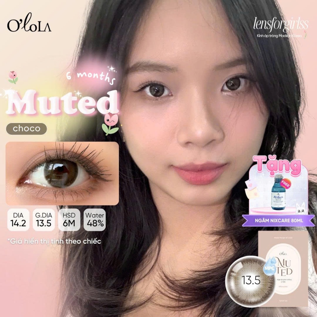 Kính áp tròng 6 tháng LENSFORGIRLSSGIÃN TRÒNG lens nâu choco tự nhiên OLOLA MUTED CHOCO