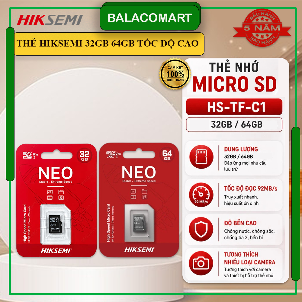Thẻ nhớ Hiksemi 32GB 64GB tốc độ 92MB/S class 10 Hàng chính hãng