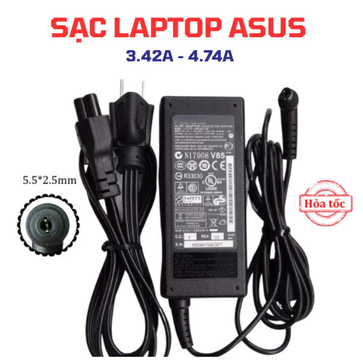 Sạc Laptop Asus 19V-3.42A /4.74A 65W/ 90W Zin Cao Cấp - Sạc máy tính asus - sạc laptop asus chân to 5.5*2.5 BH 12T