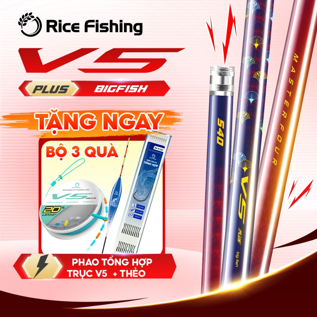 Cần câu đài V5 PLUS độ cứng 6H phiên bản cá lớn carbon T1000+40T+30T Rice Fishing CC-52