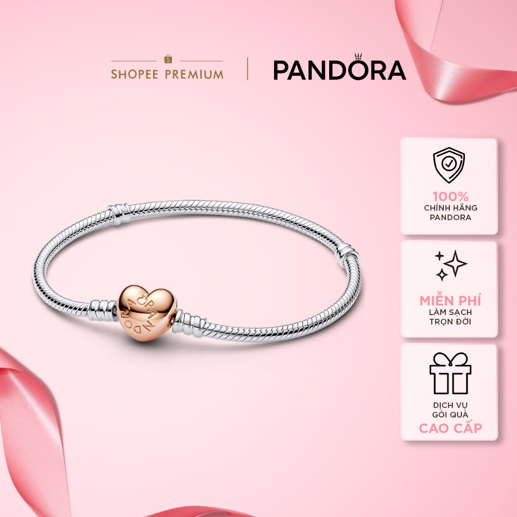 Vòng Tay Pandora Moments Bạc Dây Rắn Khóa Trái Tim Mạ Vàng Hồng 14K - Moments Heart & Snake Chain Bracelet