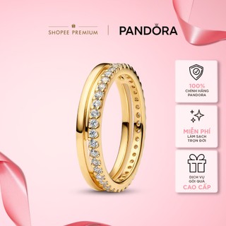 Nhẫn Pandora Timeless Mạ Vàng 14K Hai Vòng Đính Đá Tinh Tế