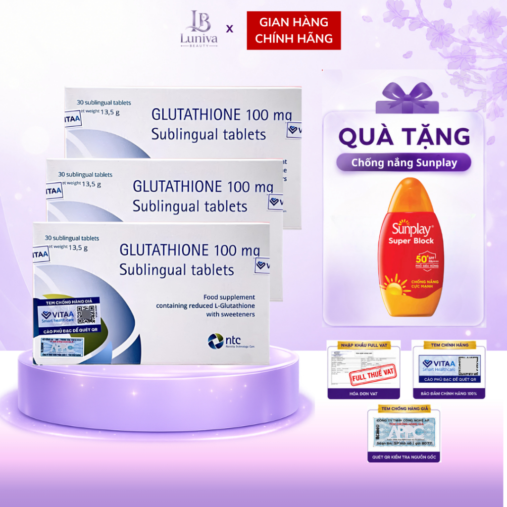 [Date 2028 ] Viên Ngậm Trắng Da Glutathione 100mg Nhập Nhẩu Italy