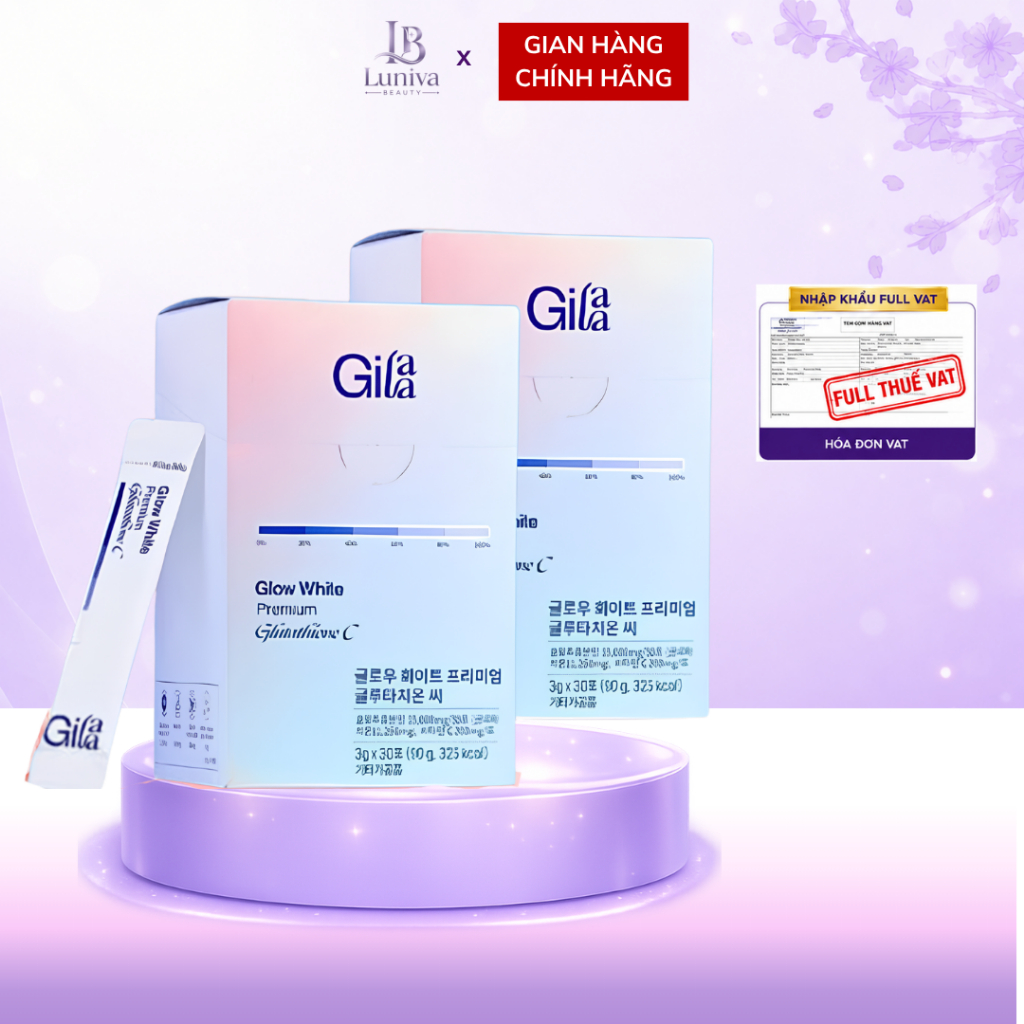 Bột ngậm trắng da Glutathione C Gilaa giúp làm trắng sáng, chống lão hóa da (3g x 30 gói)