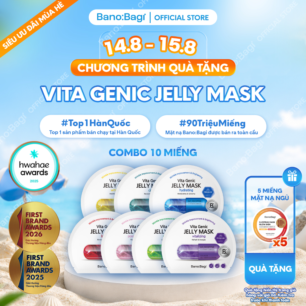 COMBO 10 Miếng Mặt Nạ Bano:Bagi Vita Genic Jelly Mask Dưỡng Da Chuyên Sâu Dành Cho Mọi Loại Da 30ml